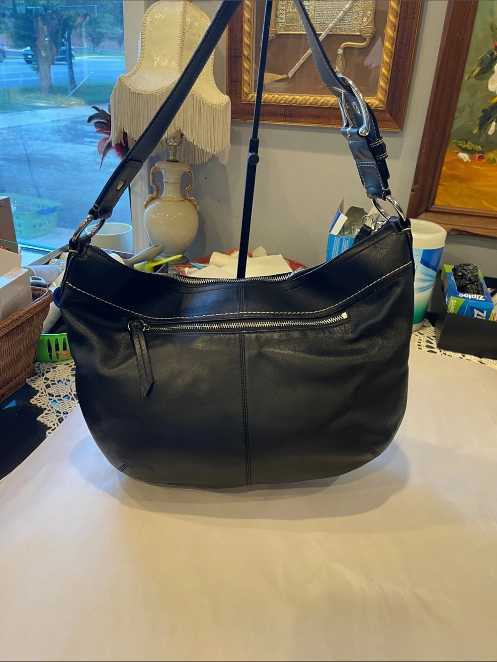 Coach Soho  Black Cowhide Leather Shoulder Hobo Bag with silver hardware